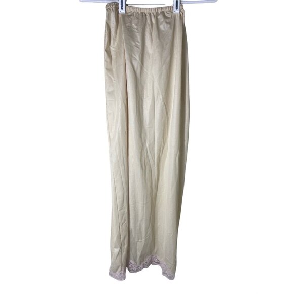 ILGWU Other - Vintage Beige Full-Length Nylon Slip Skirt With Pink Lace Trim Made In USA